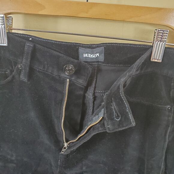 Hudson Nix High-rise Lace-hem Cropped Velveteen Pants In Black Star Size 28 - Picture 8 of 12